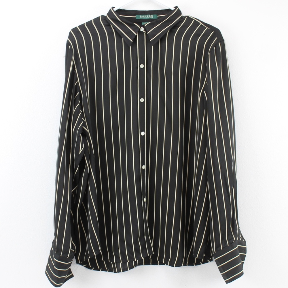 Ralph Lauren Silk Striped Button Sheer Blouse Top